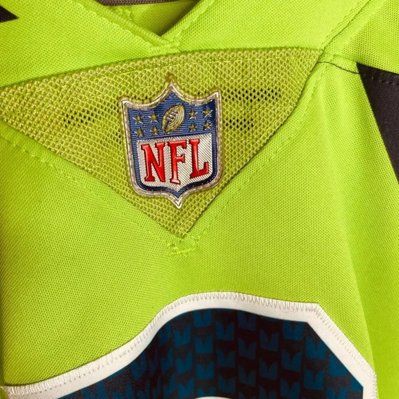 Nike NFL Seattle Seahawks Neon Green, Teal, & Black Russell Wilson Jersey - Picture 13 of 14